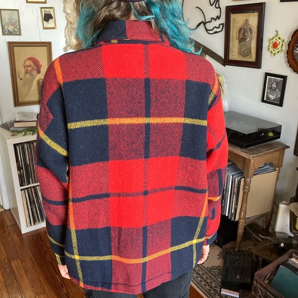 💀 SOLD 💀 Vintage 60s Maine Guide Wool Sherpa Lined Plaid Flannel Jacket ~ L - Picture 3 of 8